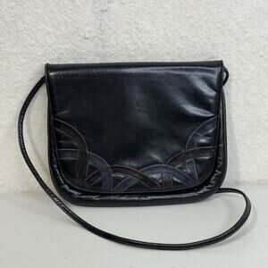 Nordstrom Italy Made Black Leather Crossbody Purse Structural Braid Detail VTG